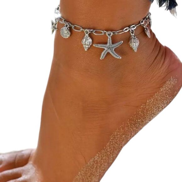 Silver Sea Shells Charming Bracelet Anklet - NEW - Picture 1 of 4